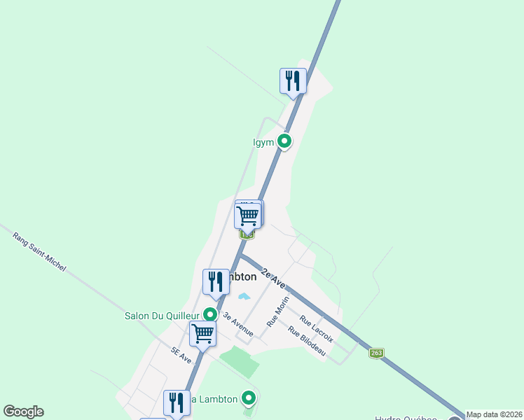 map of restaurants, bars, coffee shops, grocery stores, and more near 125 Rue Principale in Lambton