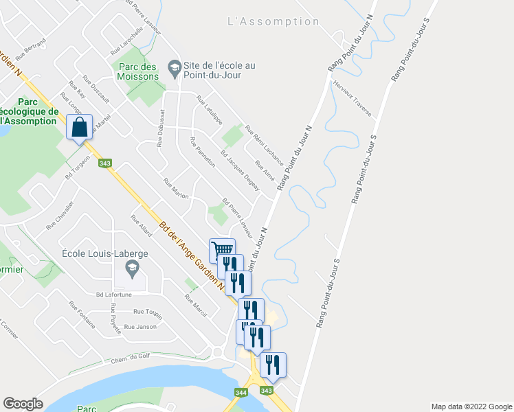 map of restaurants, bars, coffee shops, grocery stores, and more near 152 Rue Vaillant in L'Assomption