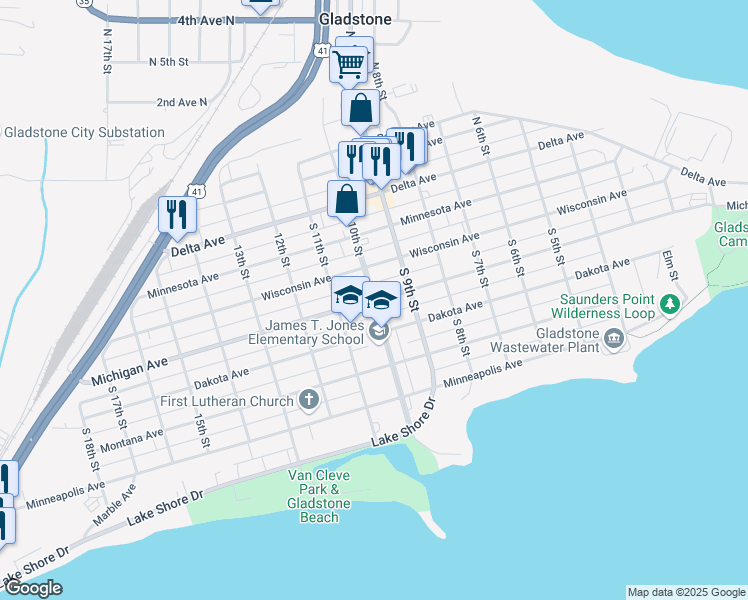 map of restaurants, bars, coffee shops, grocery stores, and more near 300 South 10th Street in Gladstone
