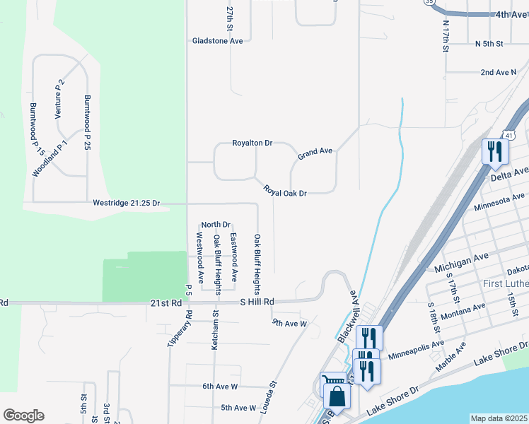 map of restaurants, bars, coffee shops, grocery stores, and more near 97 Royal Oak Drive in Gladstone