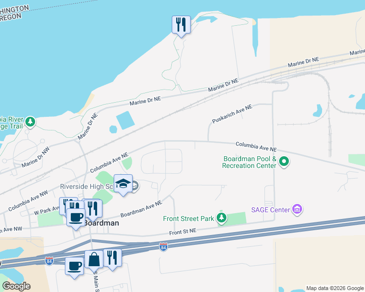 map of restaurants, bars, coffee shops, grocery stores, and more near 363 Marshall Loop Northeast in Boardman