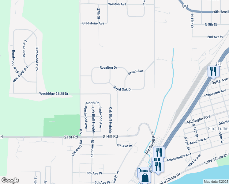 map of restaurants, bars, coffee shops, grocery stores, and more near 97 Royal Oak Drive in Gladstone