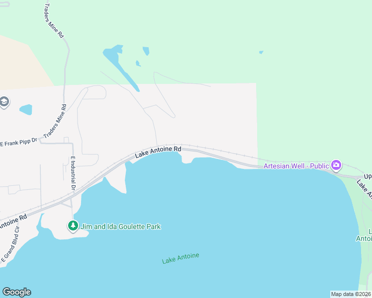 map of restaurants, bars, coffee shops, grocery stores, and more near 595 Lake Antoine Road in Iron Mountain