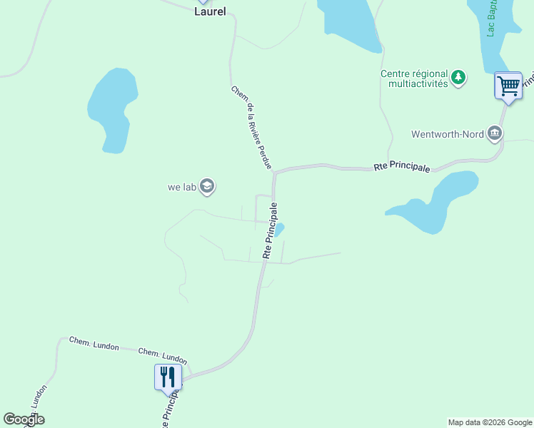 map of restaurants, bars, coffee shops, grocery stores, and more near 3740 Route Principale in Wentworth-Nord