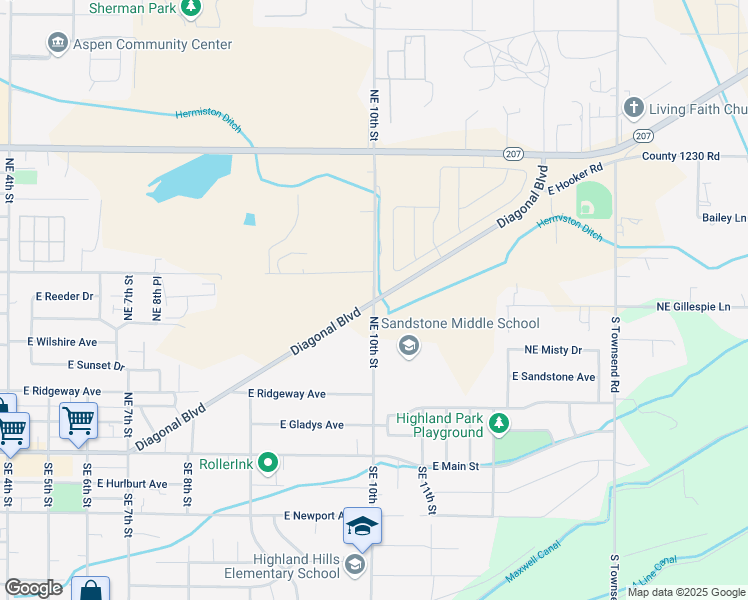 map of restaurants, bars, coffee shops, grocery stores, and more near 400 Northeast 10th Street in Hermiston