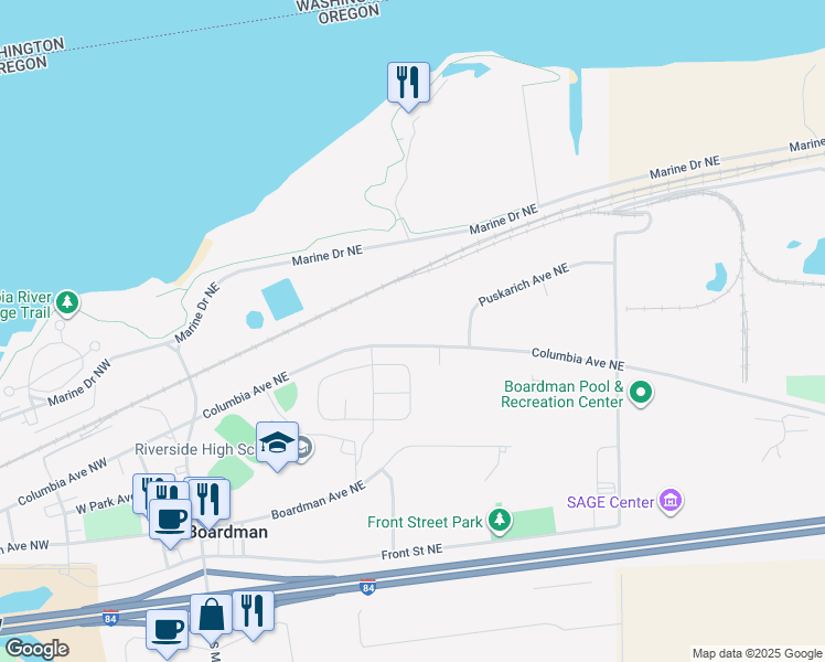 map of restaurants, bars, coffee shops, grocery stores, and more near 320 Columbia Avenue Northeast in Boardman