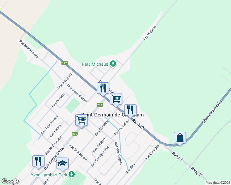 map of restaurants, bars, coffee shops, grocery stores, and more near 252 Rue Michaud in Saint-Germain-de-Grantham