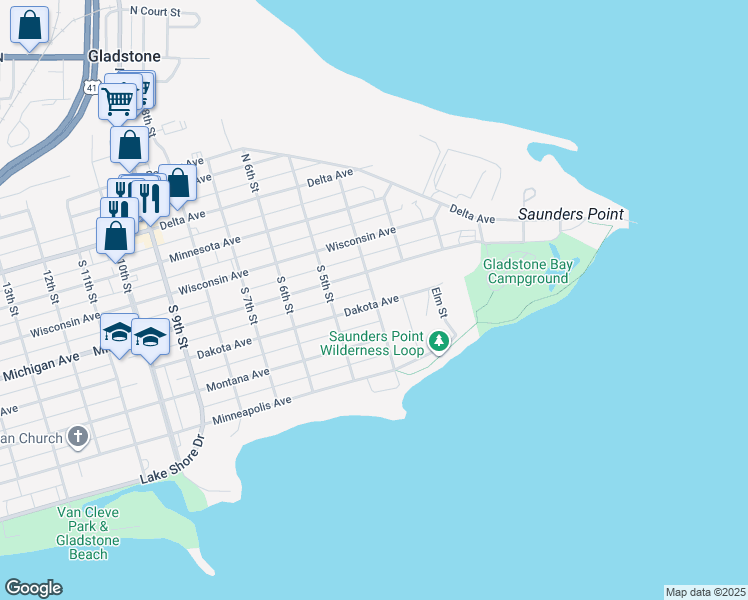 map of restaurants, bars, coffee shops, grocery stores, and more near 324 Dakota Avenue in Gladstone