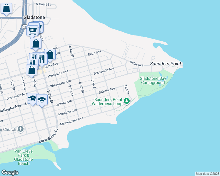 map of restaurants, bars, coffee shops, grocery stores, and more near 324 Dakota Avenue in Gladstone