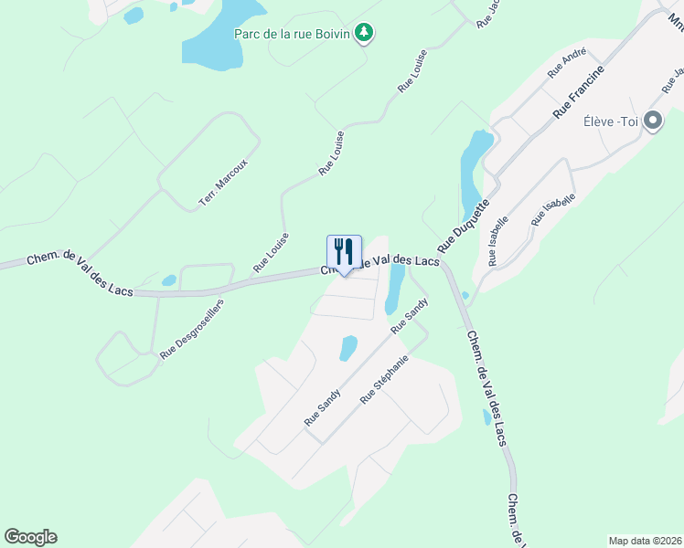 map of restaurants, bars, coffee shops, grocery stores, and more near 1551 Chemin de Val des Lacs in Sainte-Sophie