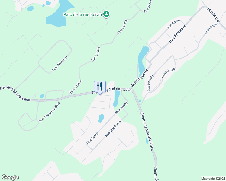 map of restaurants, bars, coffee shops, grocery stores, and more near 1525 Chemin de Val des Lacs in Sainte-Sophie