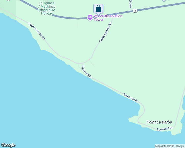 map of restaurants, bars, coffee shops, grocery stores, and more near Boulevard Drive in Saint Ignace