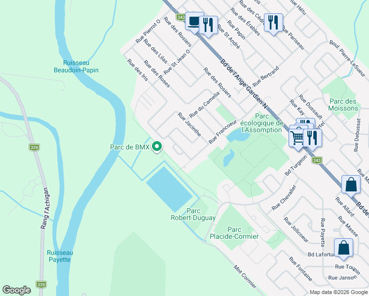 map of restaurants, bars, coffee shops, grocery stores, and more near 1320 Rue de la Marguerite in L'Assomption