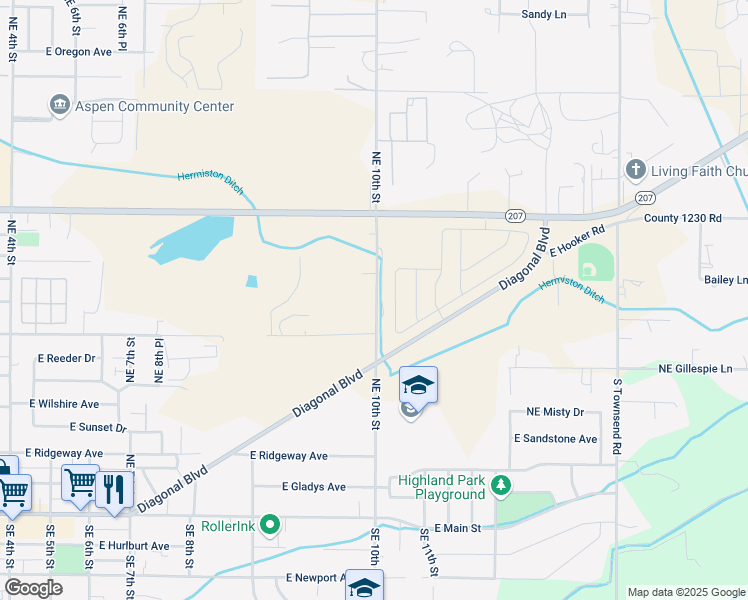 map of restaurants, bars, coffee shops, grocery stores, and more near 933 Northeast 10th Street in Hermiston