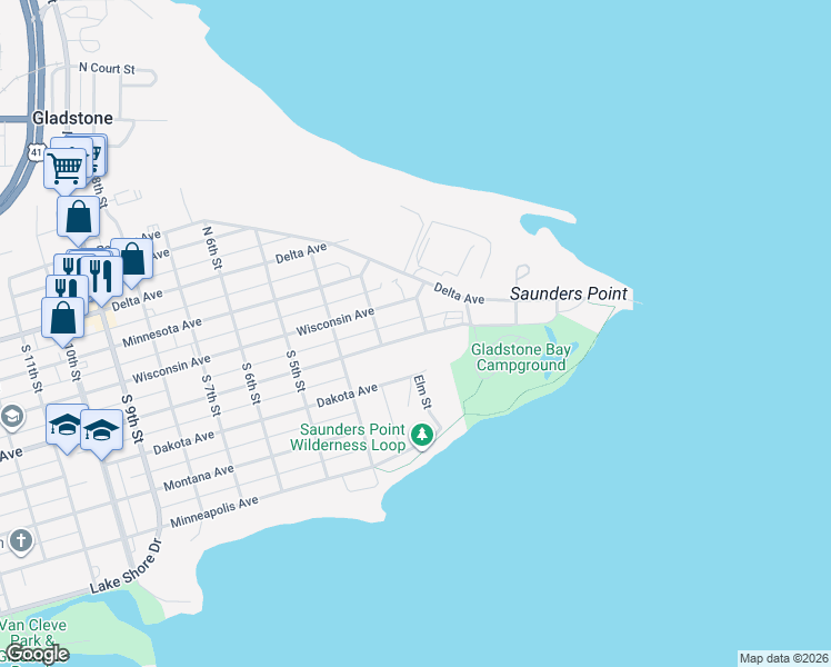 map of restaurants, bars, coffee shops, grocery stores, and more near 201-299 Wisconsin Avenue in Gladstone