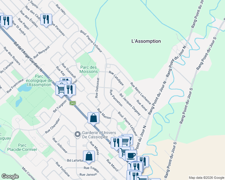 map of restaurants, bars, coffee shops, grocery stores, and more near 1015 Boulevard Jacques Degeay in L'Assomption