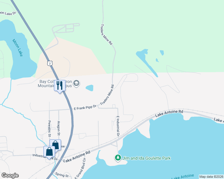 map of restaurants, bars, coffee shops, grocery stores, and more near Traders Mine Road in Iron Mountain