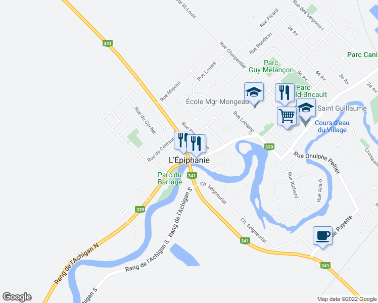map of restaurants, bars, coffee shops, grocery stores, and more near in L'Épiphanie