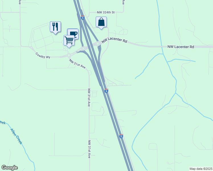 map of restaurants, bars, coffee shops, grocery stores, and more near Northwest Paradise Park Road in La Center