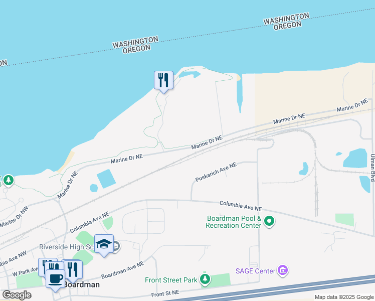map of restaurants, bars, coffee shops, grocery stores, and more near 3 Marine Drive Northeast in Boardman