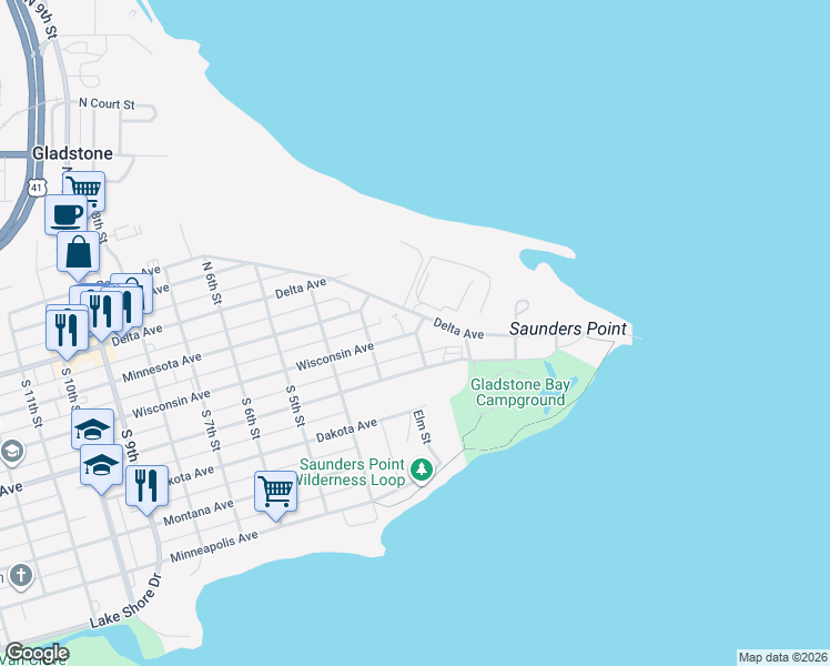 map of restaurants, bars, coffee shops, grocery stores, and more near 201 Wisconsin Avenue in Gladstone