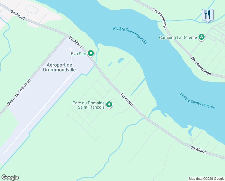 map of restaurants, bars, coffee shops, grocery stores, and more near 10 Rue Bettez in Drummondville