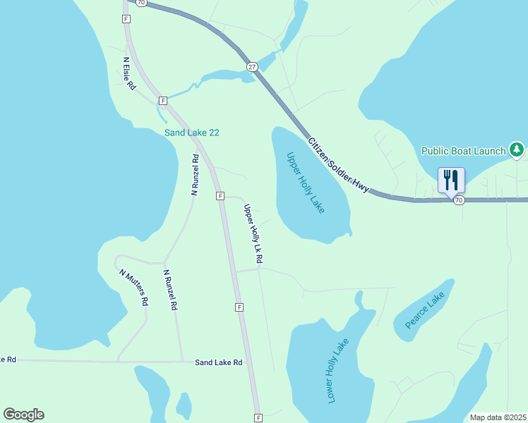 map of restaurants, bars, coffee shops, grocery stores, and more near 5882 North Upper Holly Lake Lane in Stone Lake