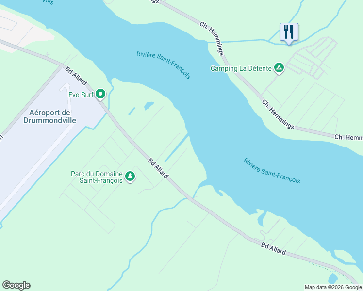 map of restaurants, bars, coffee shops, grocery stores, and more near 3 Rue de la Charbonnière in Drummondville