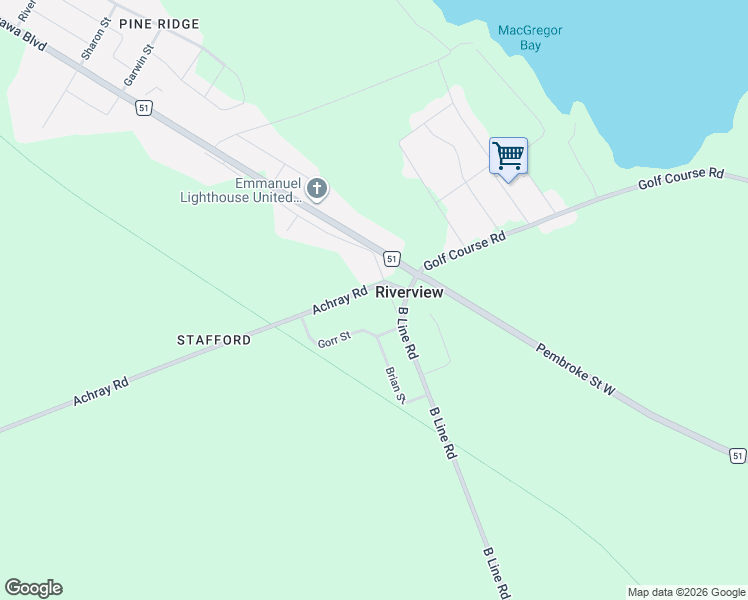 map of restaurants, bars, coffee shops, grocery stores, and more near 2 Achray Road in Pembroke