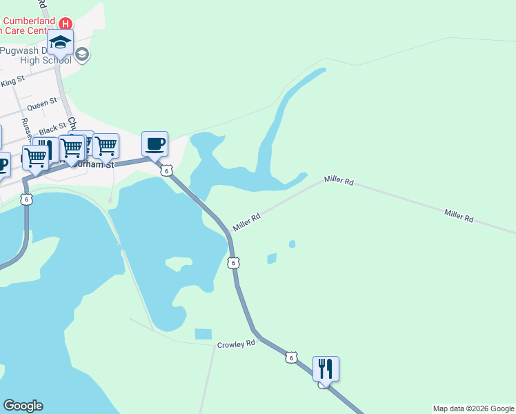 map of restaurants, bars, coffee shops, grocery stores, and more near 37 Miller Road in Pugwash