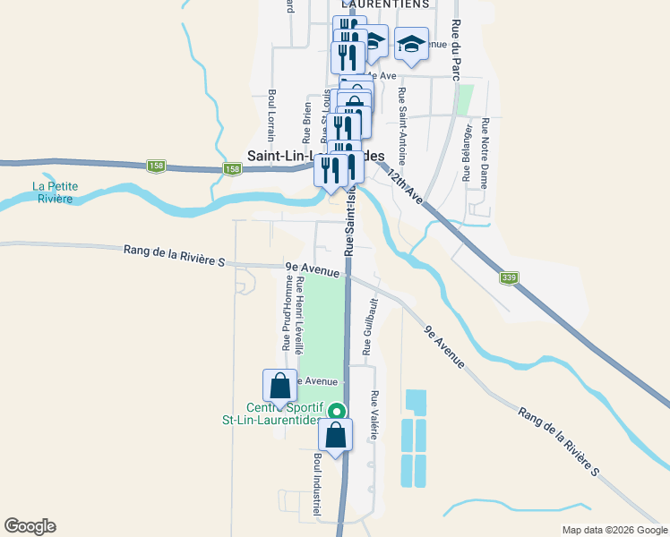 map of restaurants, bars, coffee shops, grocery stores, and more near 941 9e Avenue in Saint-Lin - Laurentides