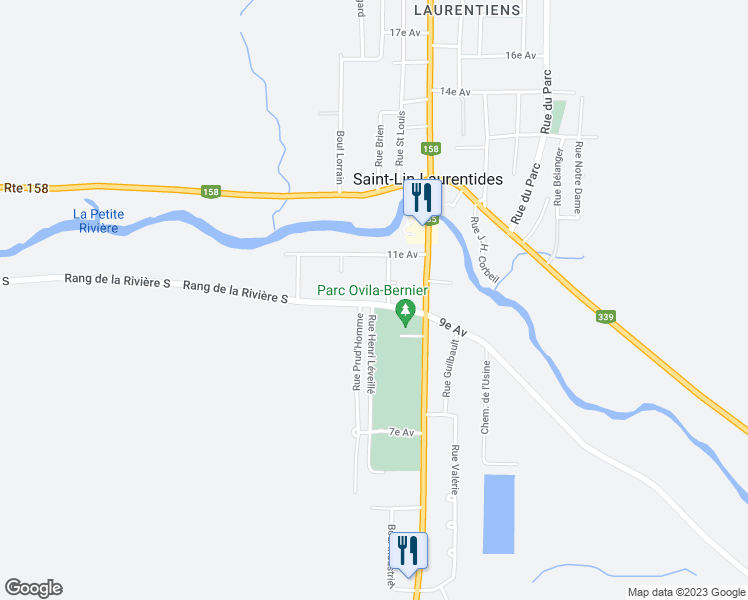 map of restaurants, bars, coffee shops, grocery stores, and more near 979 9e Av in Saint-Lin - Laurentides