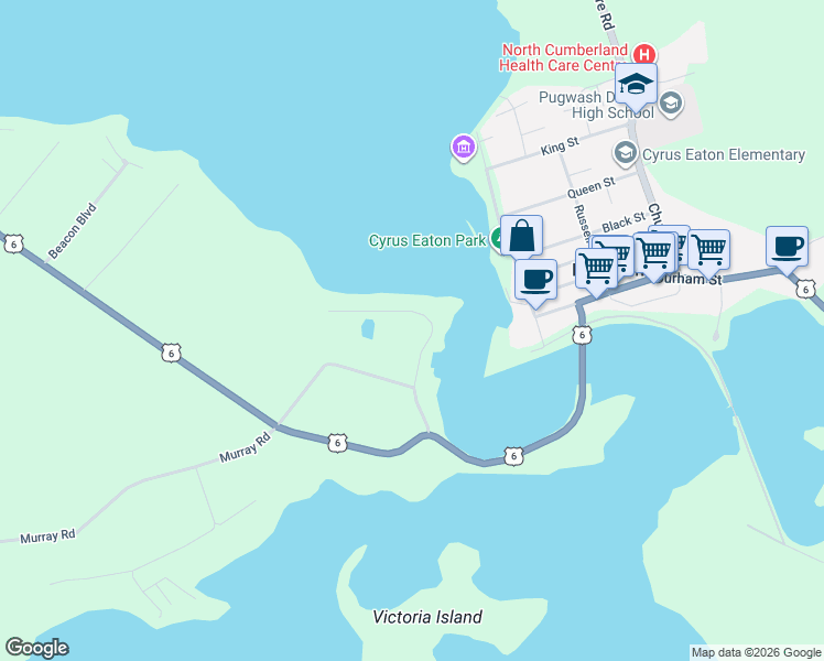 map of restaurants, bars, coffee shops, grocery stores, and more near 119 Brickyard Road in Pugwash