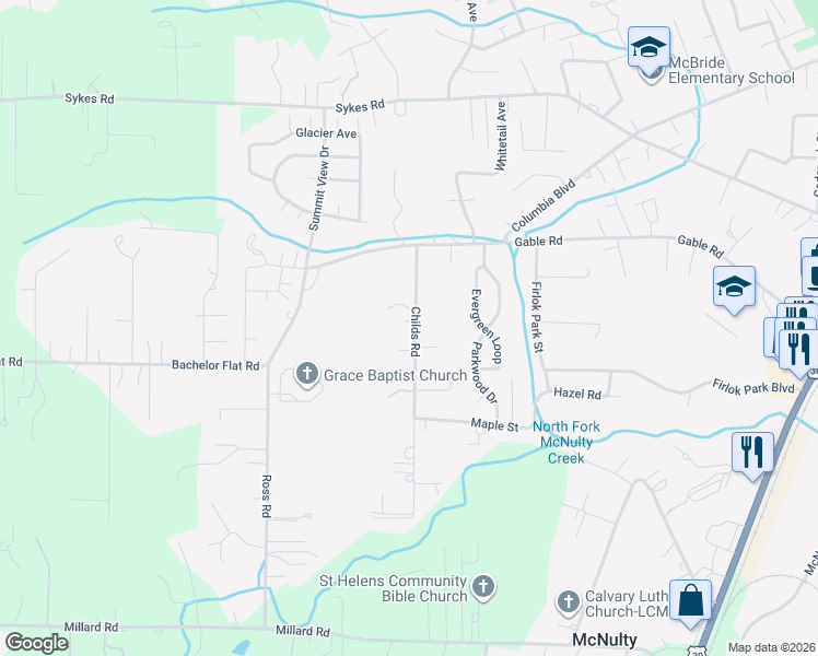 map of restaurants, bars, coffee shops, grocery stores, and more near 58823 Childs Road in St. Helens