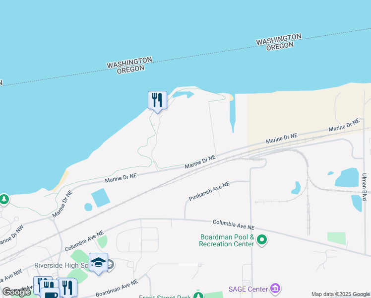 map of restaurants, bars, coffee shops, grocery stores, and more near 3 Marine Drive Northeast in Boardman