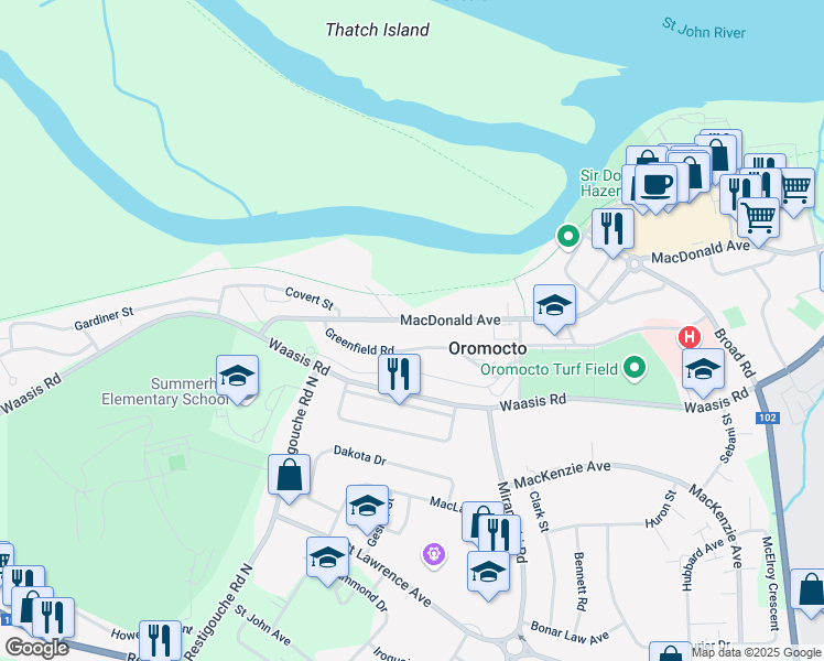 map of restaurants, bars, coffee shops, grocery stores, and more near 331 Macdonald Avenue in Oromocto
