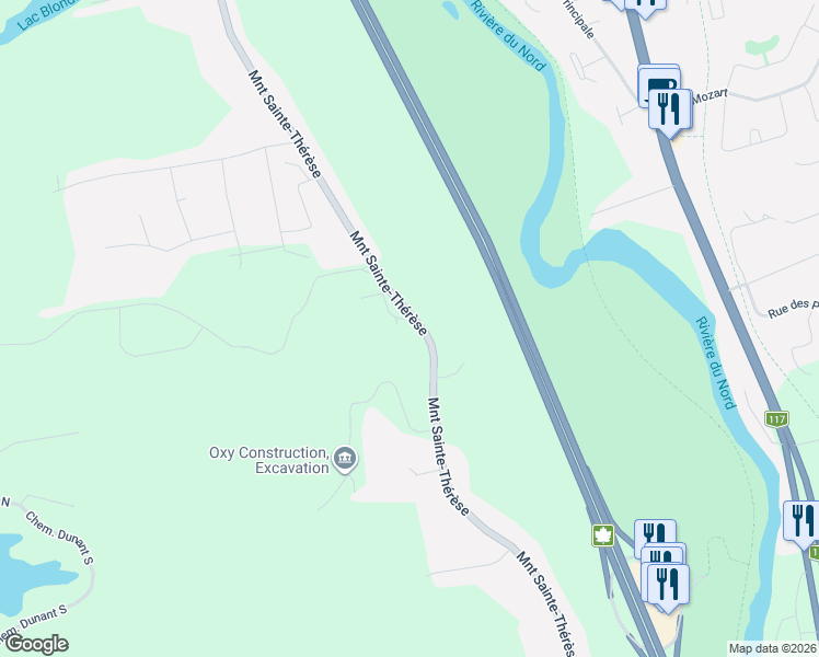 map of restaurants, bars, coffee shops, grocery stores, and more near 753 Montée Sainte-Thérèse in Prévost