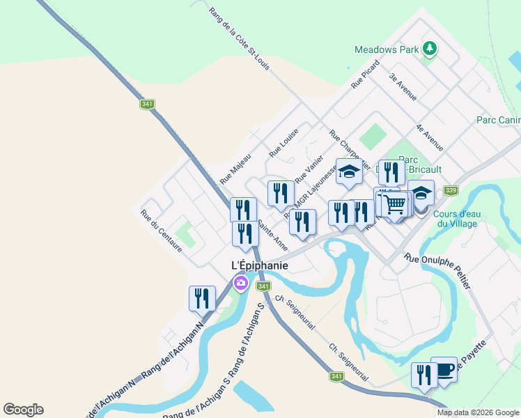 map of restaurants, bars, coffee shops, grocery stores, and more near 92 Rue du Guéret in L'Épiphanie