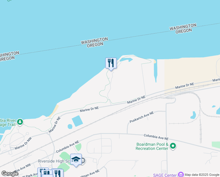 map of restaurants, bars, coffee shops, grocery stores, and more near 10 Marine Drive East in Boardman