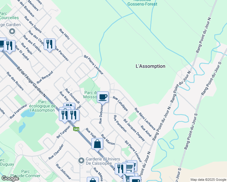 map of restaurants, bars, coffee shops, grocery stores, and more near 1135 Rue Rémi Lachance in L'Assomption