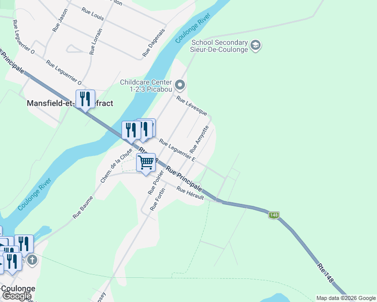 map of restaurants, bars, coffee shops, grocery stores, and more near 224 Rue Leguerrier Est in Outaouais