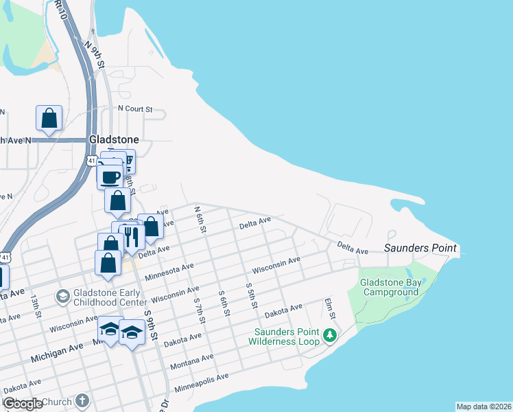 map of restaurants, bars, coffee shops, grocery stores, and more near 610 Railway Avenue in Gladstone