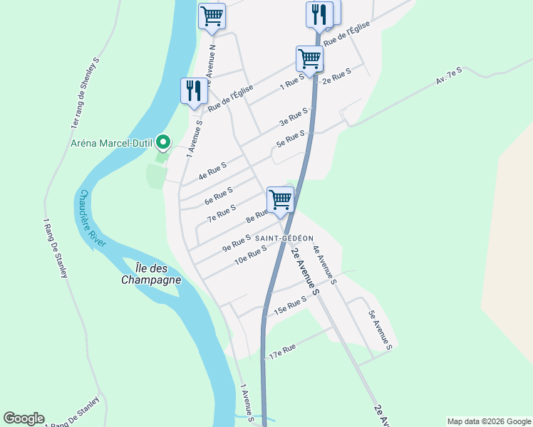 map of restaurants, bars, coffee shops, grocery stores, and more near 158 8e Rue Sud in Saint-Gédéon-de-Beauce