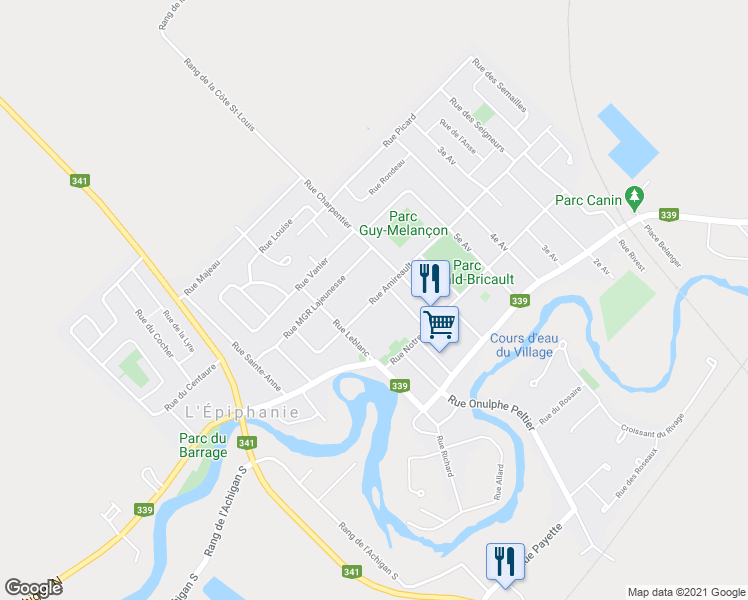 map of restaurants, bars, coffee shops, grocery stores, and more near 619 Québec 341 in L'Épiphanie
