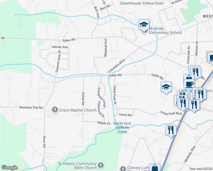 map of restaurants, bars, coffee shops, grocery stores, and more near 58926 Parkwood Drive in St. Helens