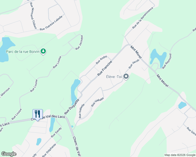 map of restaurants, bars, coffee shops, grocery stores, and more near 546 A Rue Francine in Sainte-Sophie