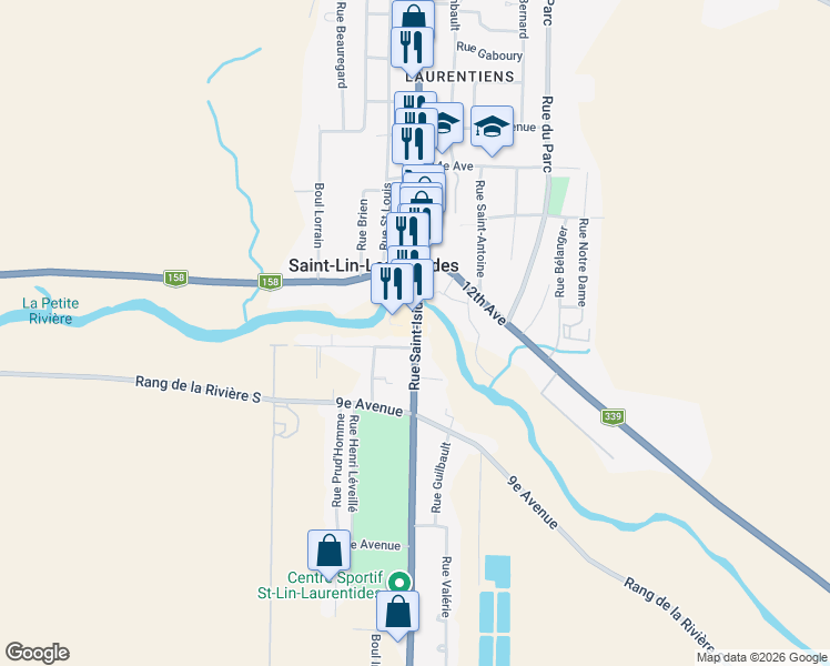 map of restaurants, bars, coffee shops, grocery stores, and more near 692 Rue Saint-Isidore in Saint-Lin-Laurentides