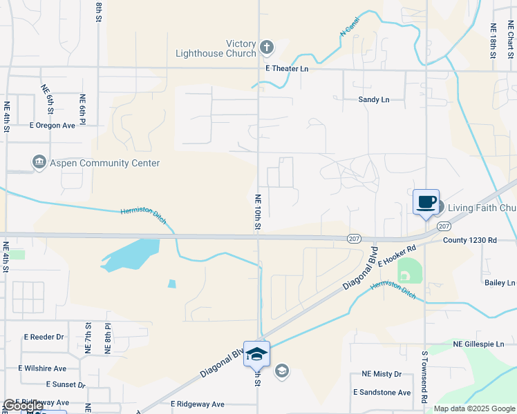 map of restaurants, bars, coffee shops, grocery stores, and more near 1500 Northeast 10th Street in Hermiston