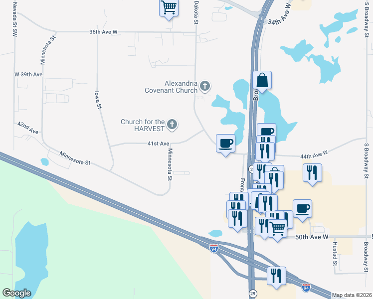 map of restaurants, bars, coffee shops, grocery stores, and more near 1414 41st Avenue in Alexandria