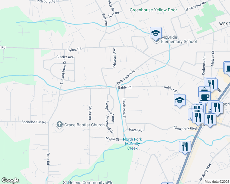 map of restaurants, bars, coffee shops, grocery stores, and more near 35070 Bachelor Flat Road in St. Helens